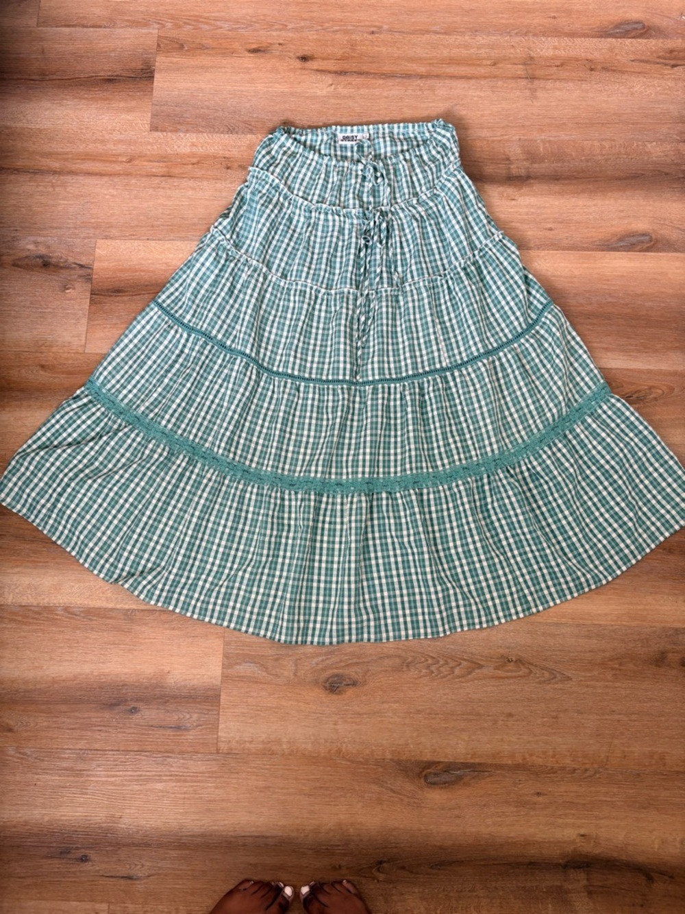 Women’s Green Plaid Tiered Maxi Skirt